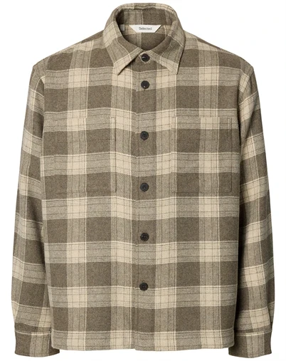 Selected - SLMole Pablo Wool Blend Overshirt - Oatmeal/Walnut